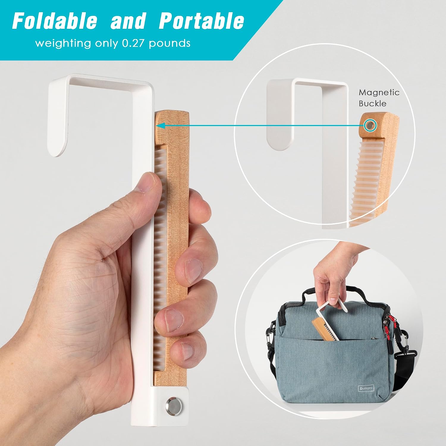 2 Pack Folding Clothes Drying Rack, Thickness Adjustable, Metal/Wooden, Portable, Lightweight, Heavy Duty, Over The Door Hooks for Laundry (White) image 4