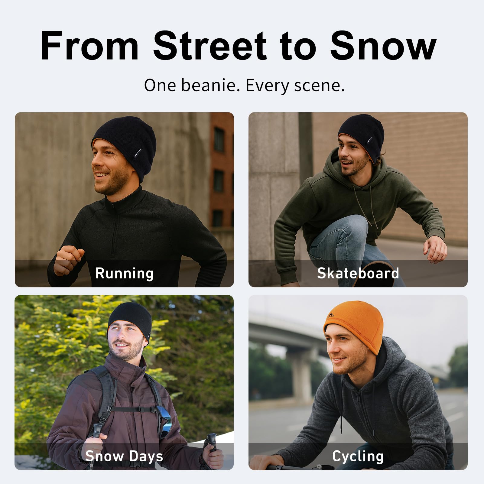 TOP-EX XL/XXL - Gorro de lana de invierno para hombre, gorro de punto reversible con forro polar cálido