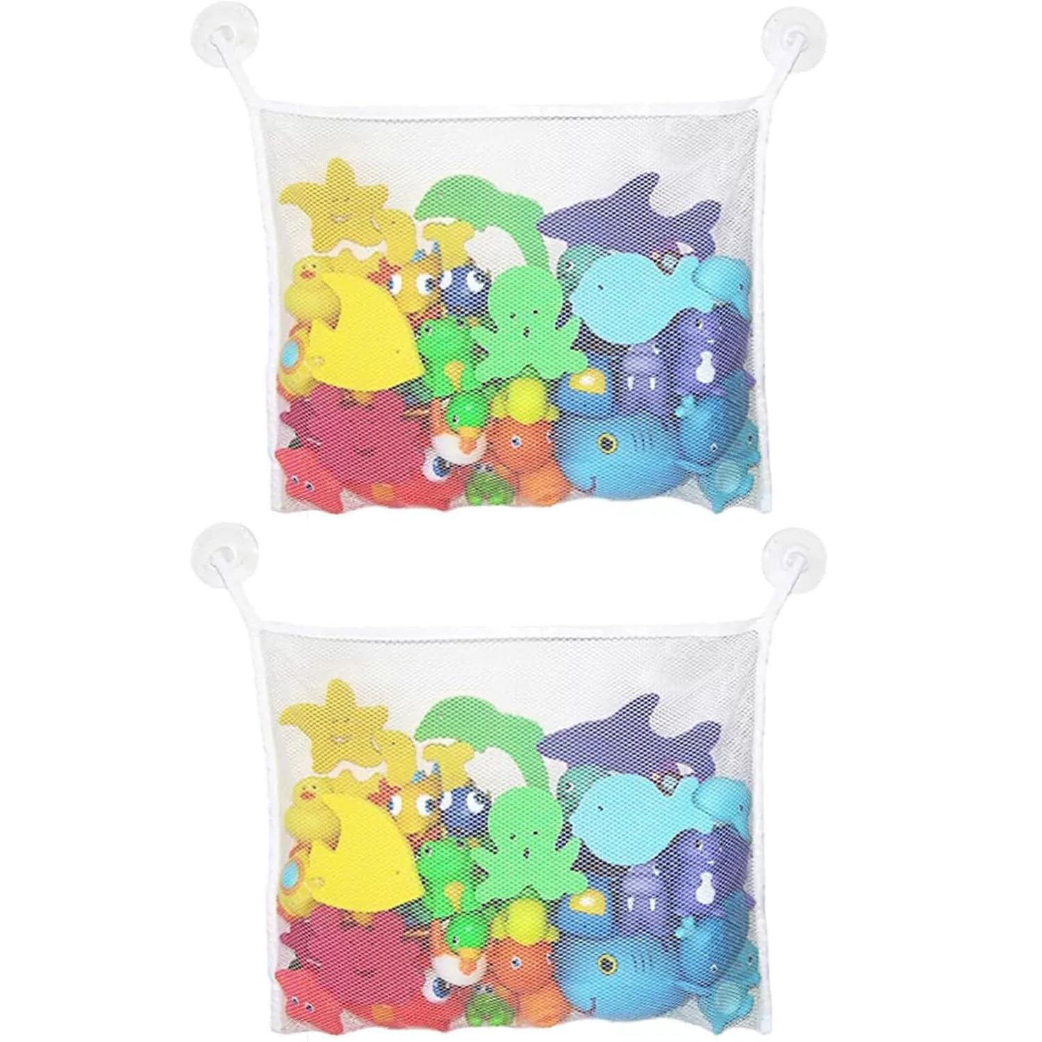 2 Pcs Bath Toy Storage Bag, 34 * 45 CM Bath Toy Net, Bacteria and Dry bath Net toy Dtorage with Suction Cups, Fold-Able Hanging bath net, for Storage Bathroom Supplies, Baby, Kids, Adults