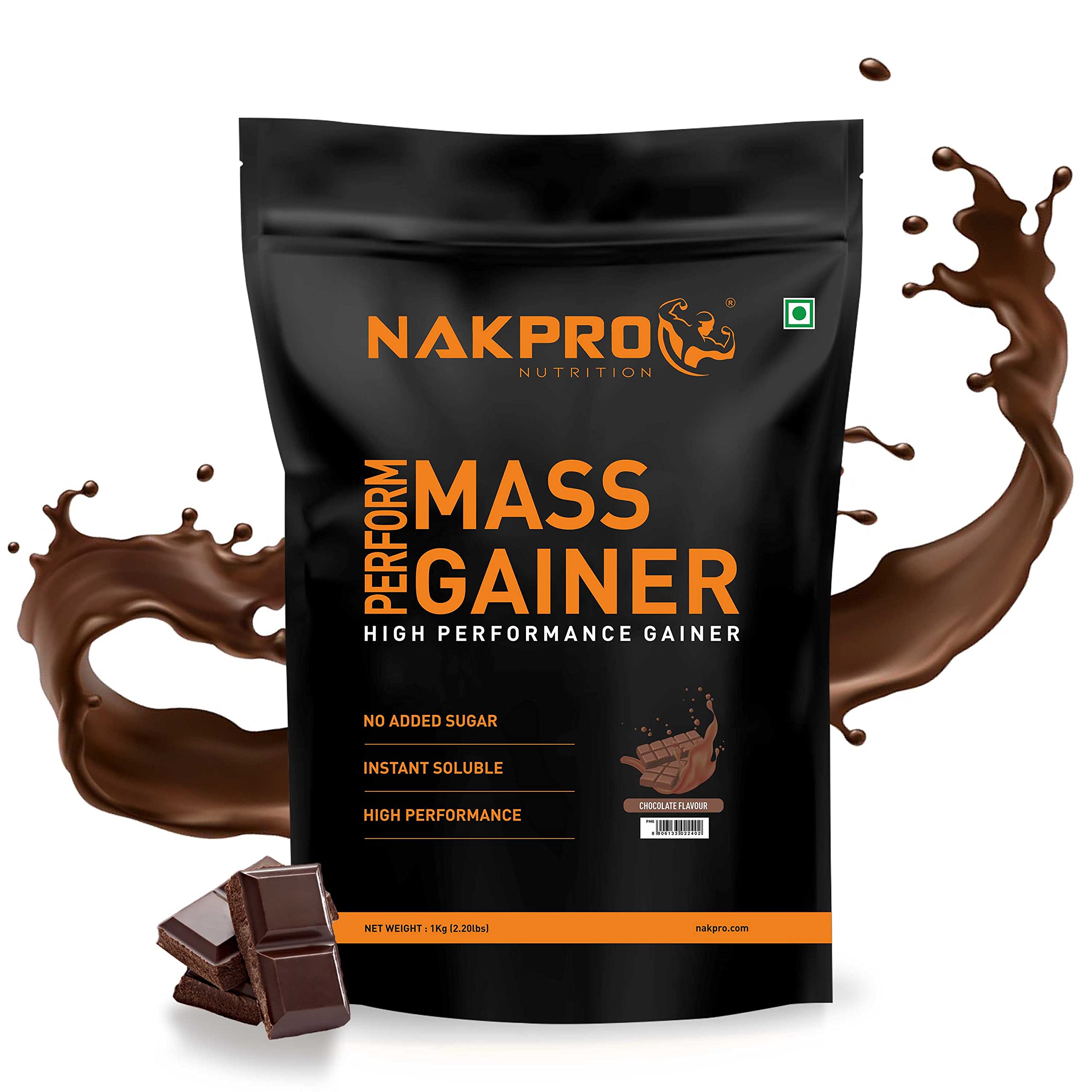 NAKPRO PERFORM MASS GAINER | High Protein & High Calorie | 15g Protein, 3.3g BCAA |Added Vitamins & Minerals|Easy Mixing, Easy Digesting Powder for Men & Women | 1 Kg Chocolate Flavour (10 Servings)-image-20