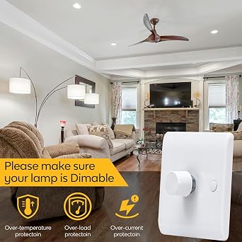 Universal LED Dimmer Switch, 1 Gang 2-Way (3-150W), Rotary Push On/Off, Compatible with Dimmable LED/Halogen/Incandescent Bulbs - White Moulded Design