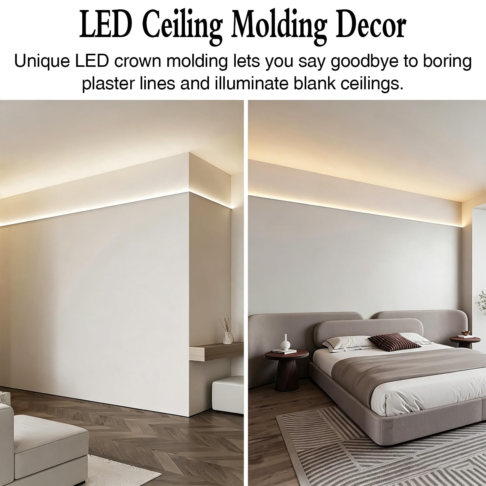 Difusor de luz LED de aluminio resistente al agua, sistema de canales LED con cubierta difusora, moldura embellecedora for iluminación de pared arriba y abajo de bricolaje(5m/16.4ft)