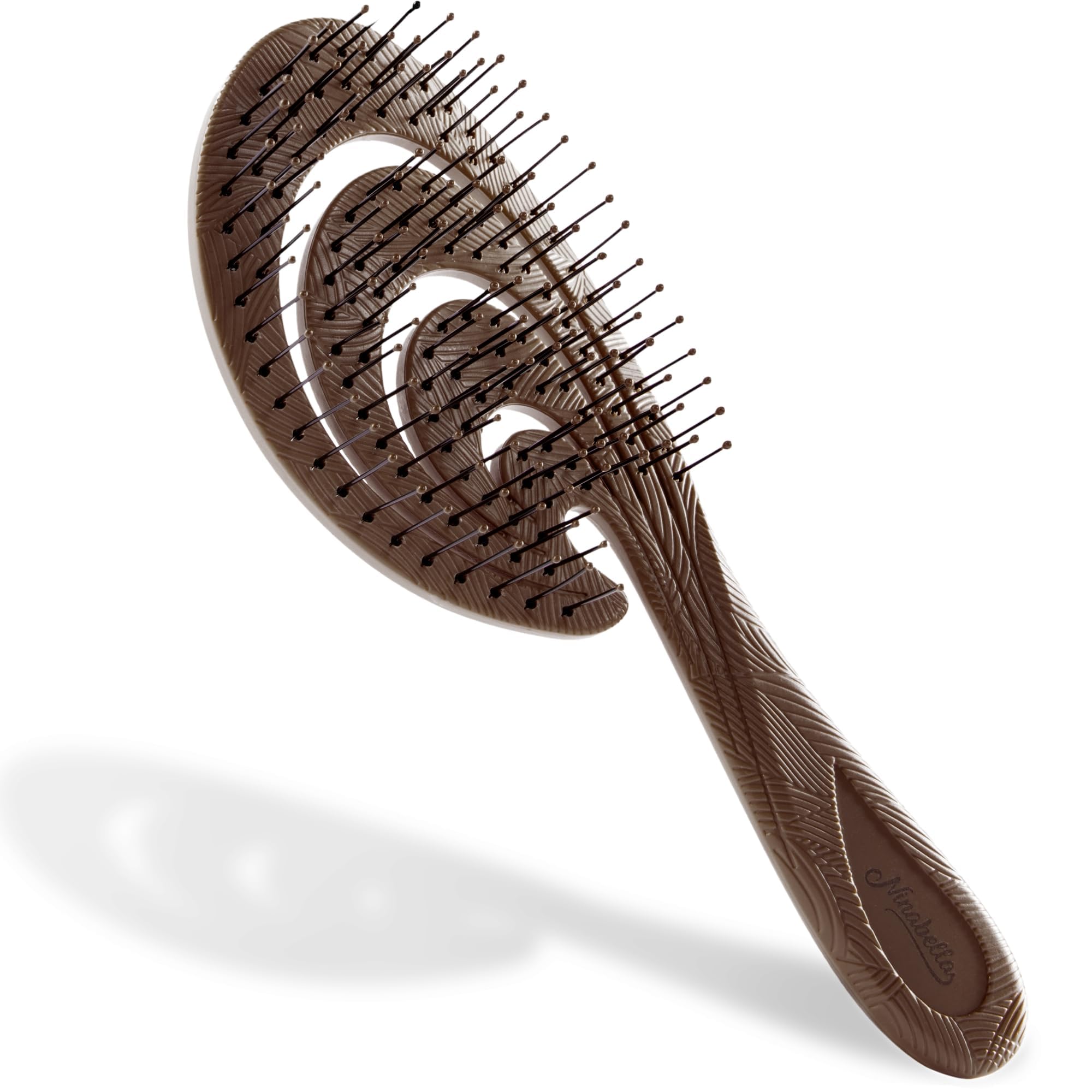 Ninabella Organic Detangling Hair Brush for Women, Men & Children - Does not Pull on Hair - Hair Straightening Brushes for Straight, Curly & Wet Hair - Unique Wave Hairbrush Chocolate Brown