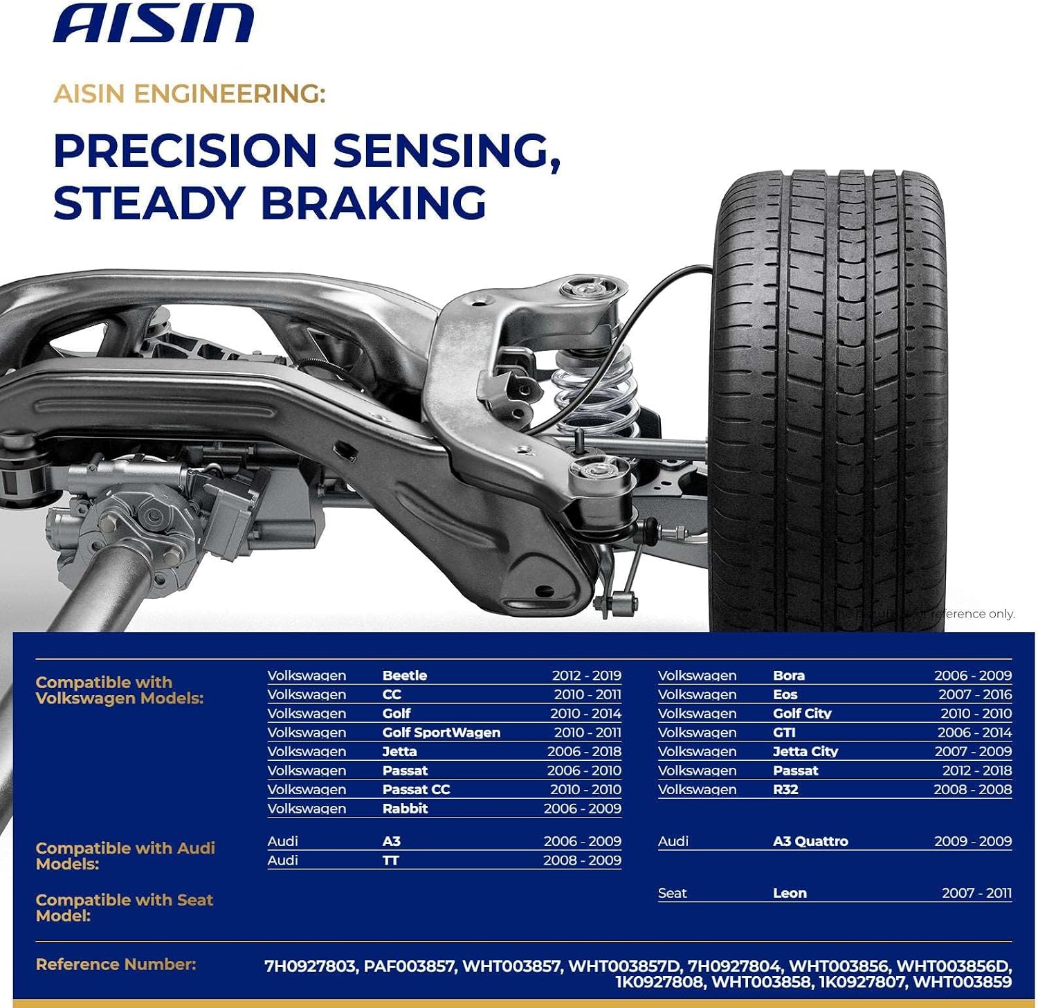 AISIN AFTERMARKET BSVG-02515 Set of 4 Front and Rear ABS Wheel Speed Sensor - Compatible with Volkswagen Jetta, Passat, Golf, Beetle, CC, Eos, GTI, R32, Bora, Rabbit, Audi TT, A3, Seat Leon 2006-2019