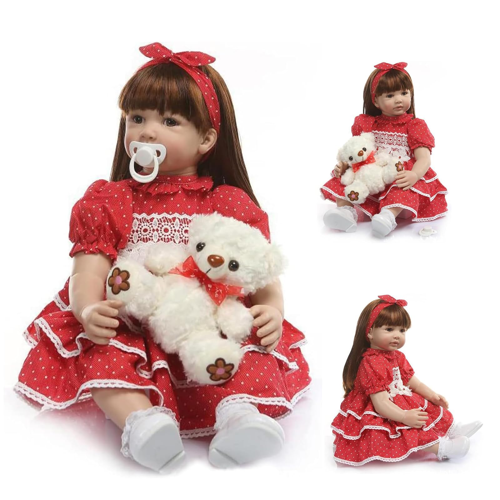 ZIYIUI Bambole Reborn 24 Pollici 60cm Realistica Bambole Femmina Bambina Capelli Lungi Reborn Giocattoli per Bambini Silicone Morbido Vinile Fatto a Mano Neonati Regali di Festa Regali Natale