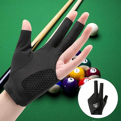 Miniatura 2 de Guante de billar para mano izquierda, guante de billar de 3 dedos con tela transpirable de secado rápido, accesorios deportivos profesionales para