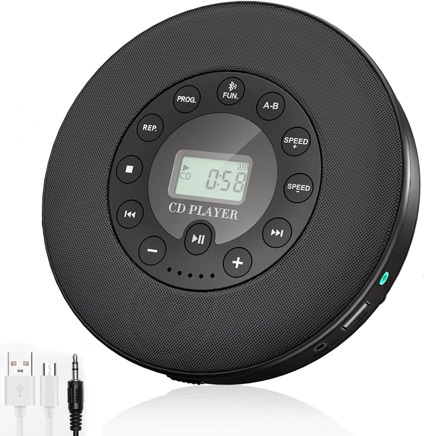 Zunate Portable CD Player with Speakers, Rechargeable 2000mAh, Anti-Shock Protection, USB Compatible with AUX Cable for Car, Includes Headphones
