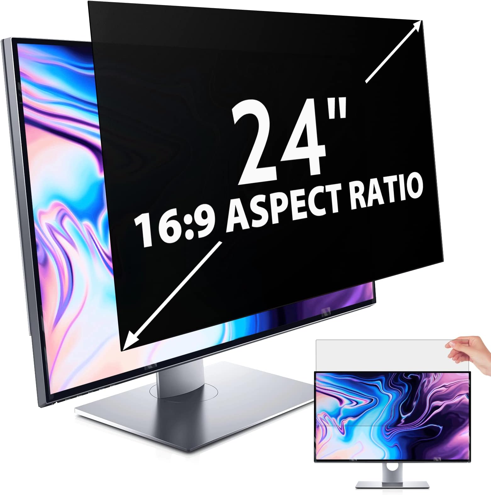 IPROKKO 24 Inch Computer Privacy Screen Filter for 16:9 Aspect Ratio, Anti Blue Light Glare Removable Screen Protective Film