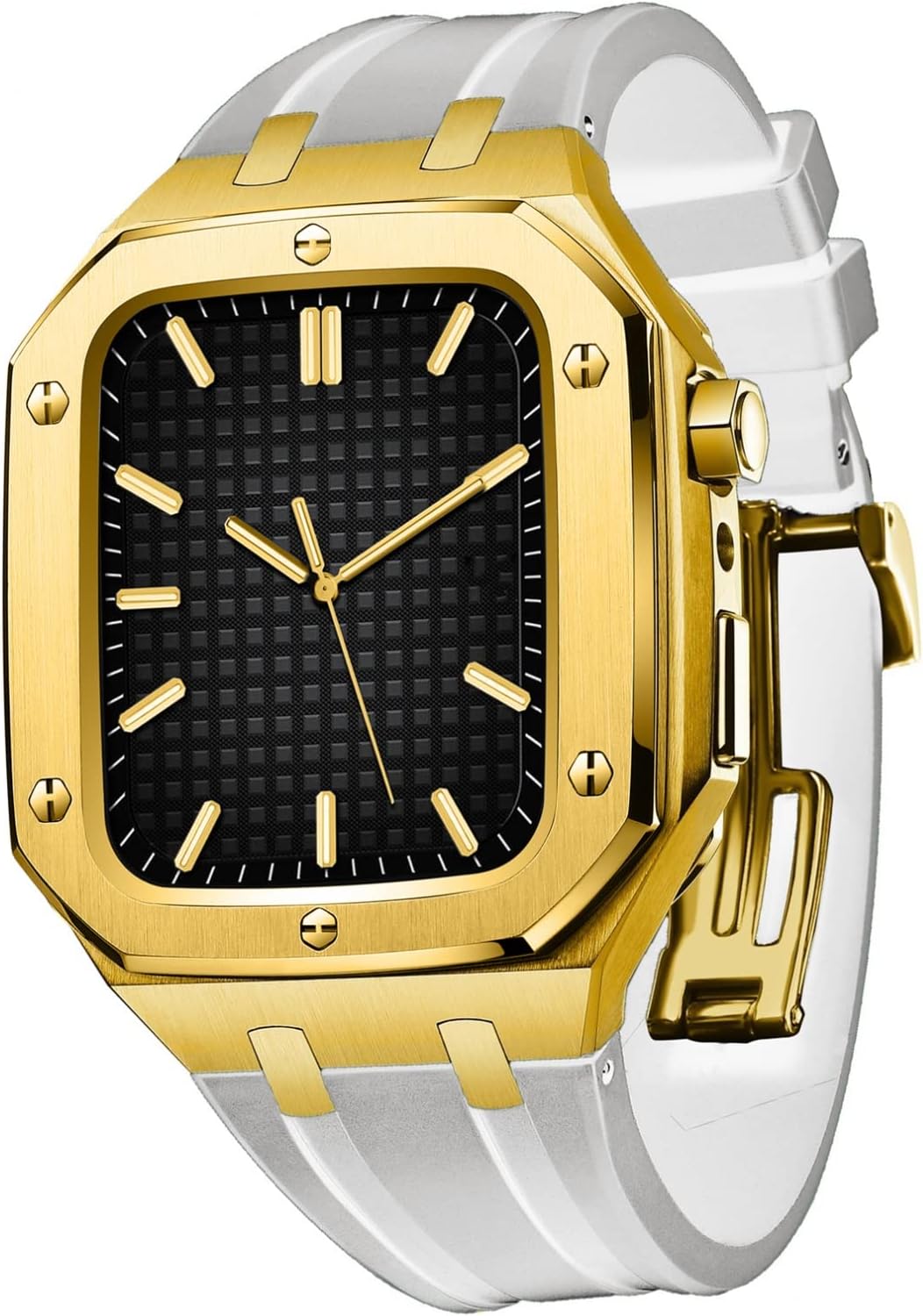 For Apple Watch Bands 44/45mm Rugged Strap Metal Protective Bumper Cover For IWatch Series 7/6/5/4/SE For Men Stainless Steel Case with Watch Band