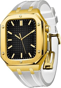 for Apple Watch Band 45mm 44mm Men Women Military Metal Case with Silicone Strap Shockproof Bumper for IWatch Series 7/SE/6/5/4 Business Casual Style Watch Strap