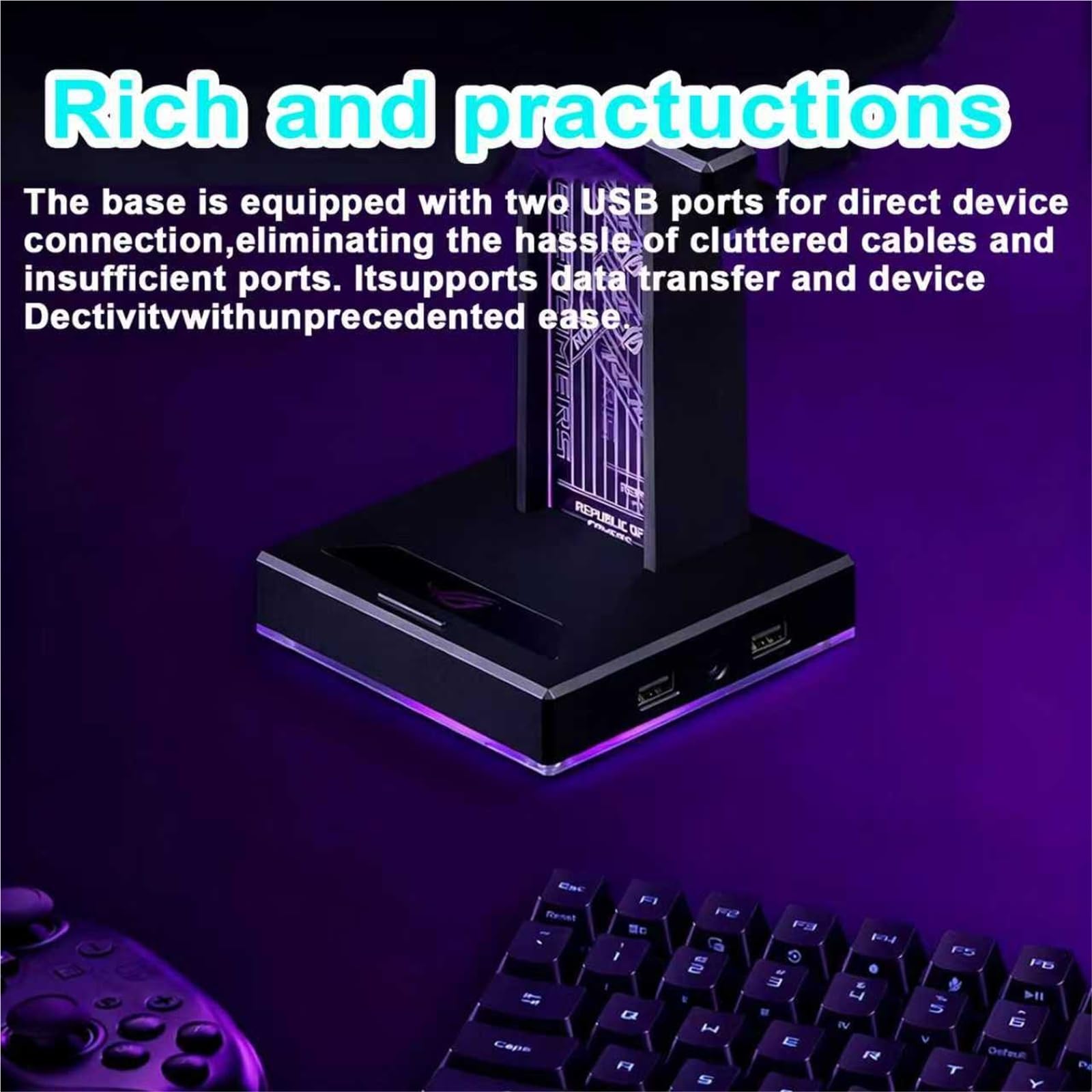 Generico Soporte Acrílico For Auriculares Gaming, RGB, con Puerto De Audio USB/3,5 Mm, 10 Modos De Luz, Ideal For Gamers, Hombres Y Amantes De La Música.(Black)