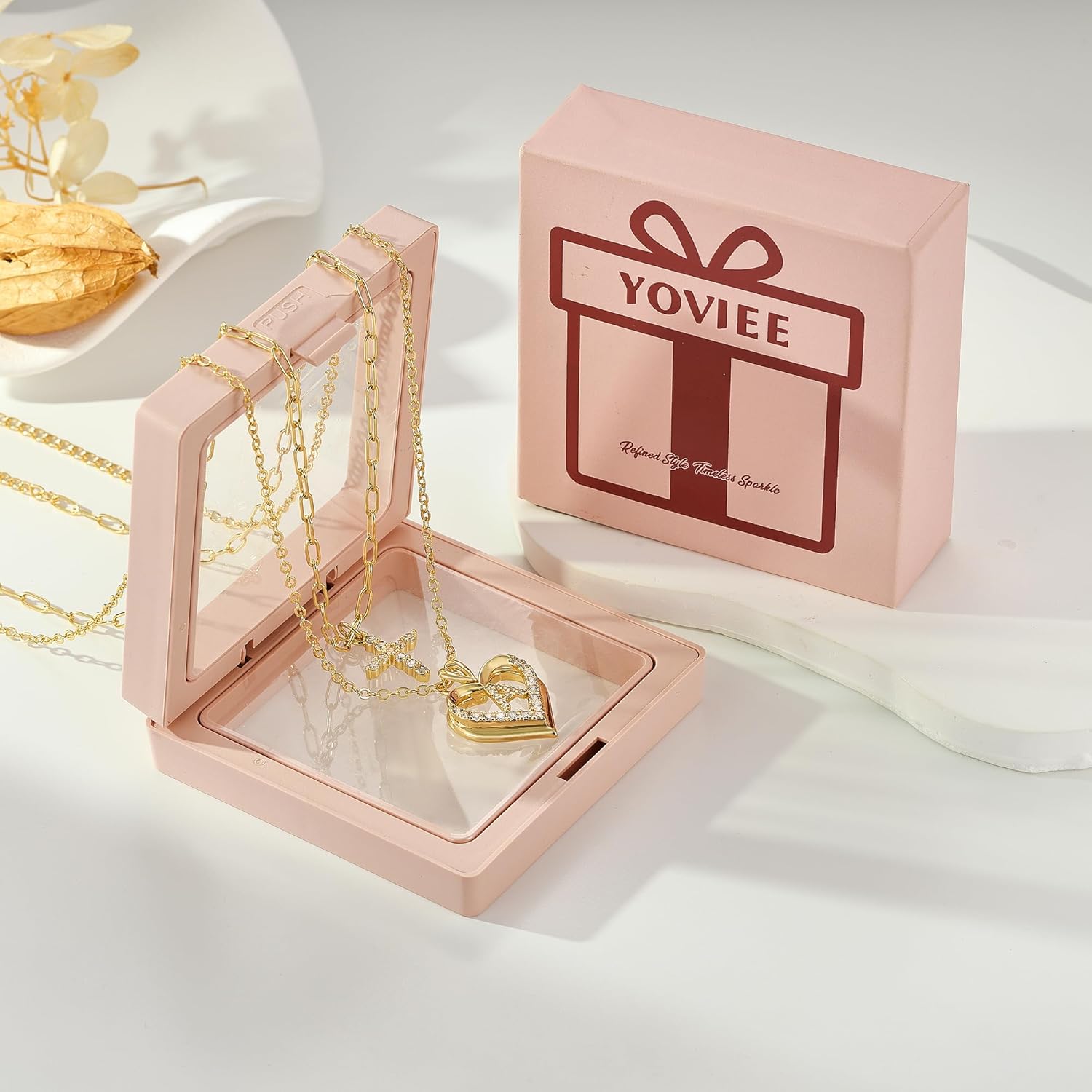 YOVIEE 14K Gold Plated Layering Necklaces,Heart Initial Layered Necklace Cross Pendant Necklace Charm Personalized Stackable Jewelry Gift for Her - Image 6