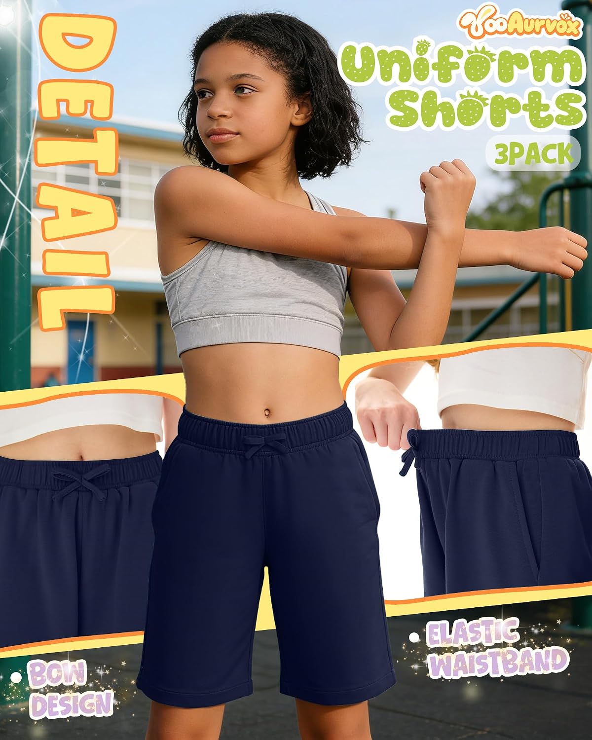 3 Pack Girls' Bermuda Shorts Elastic Waistband Athletic Long Shorts Kids Knee Length Summer SweatShorts 5-14 Y