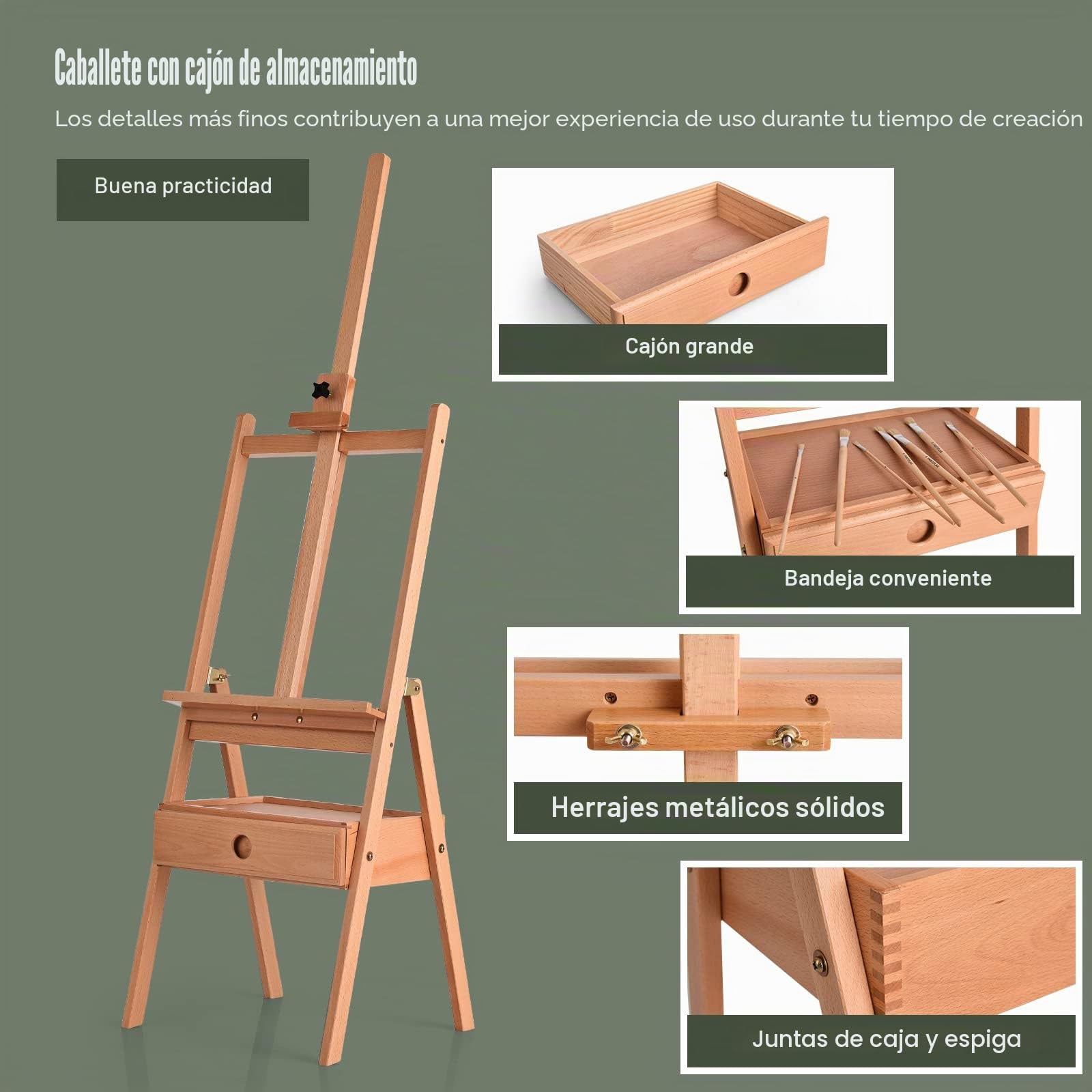 LIFEZEAL Caballete de dibujo, altura ajustable, caballete de madera de haya con cajón, caballete profesional de suelo independiente para aulas, hogar y campo, interior y exterior
