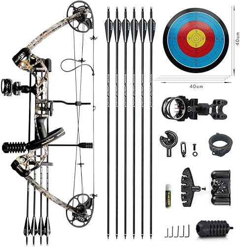 Vista 8 de Arco compuesto con peso de tracción de 0-70 libras para arqueros principiantes y de nivel intermedio, totalmente ajustable de 19.25"-31", con todos
