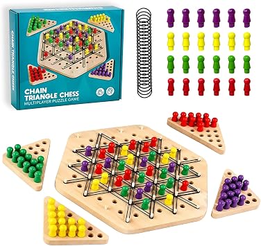 TAETOE Educational Toy Chain Triangle Chess Game Wooden Board Game Gift | Puzzle Game for Kids & Adults 2-4 Players Family Game Ideal Birthday Gift Kids Learning Toy Geometric