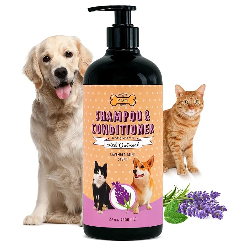 Shampoo e Condicionador 2 em 1 para Cães e Gatos P.O.M. PETS Lavanda e Menta 810 mL