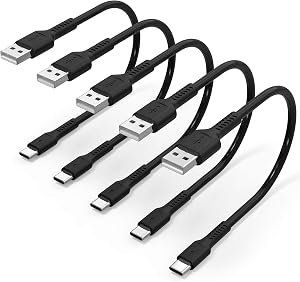 Câble USB C Court de 6 Pouces, Pack de 5 Câble USB A à USB Type C Charge Rapide Compatible avec Samsung Galaxy S22 S10 S9 A53 Note 10 20 Ultra, Moto One G Power, OnePlus 8T LG Stylo 6, Stations de Charge
