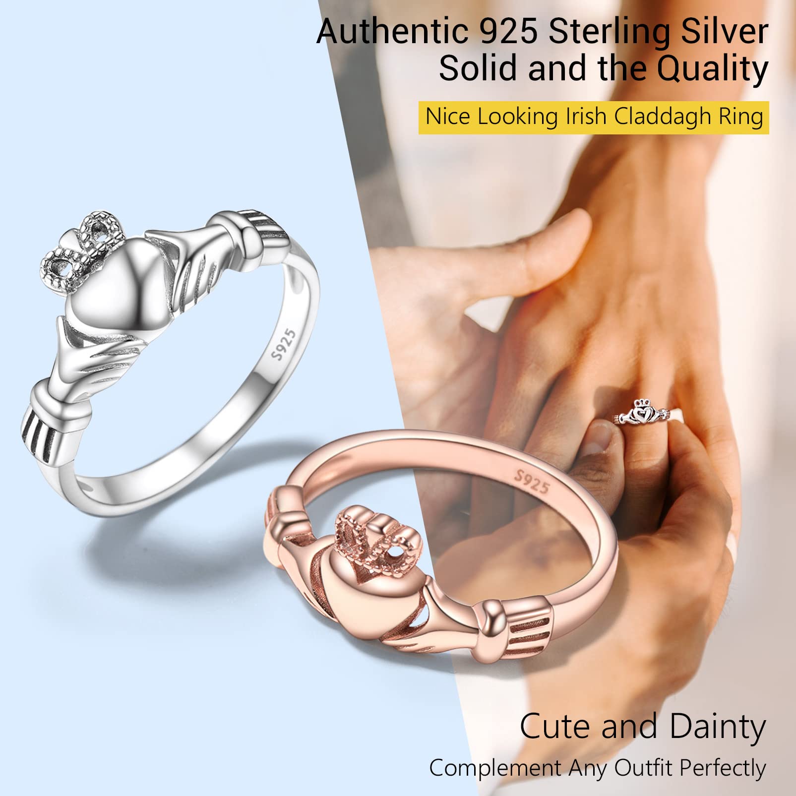 PROSILVER Anelli Donna 925 Claddagh Ring/Triquetra Mirusa 7-27 con Confezione Regalo