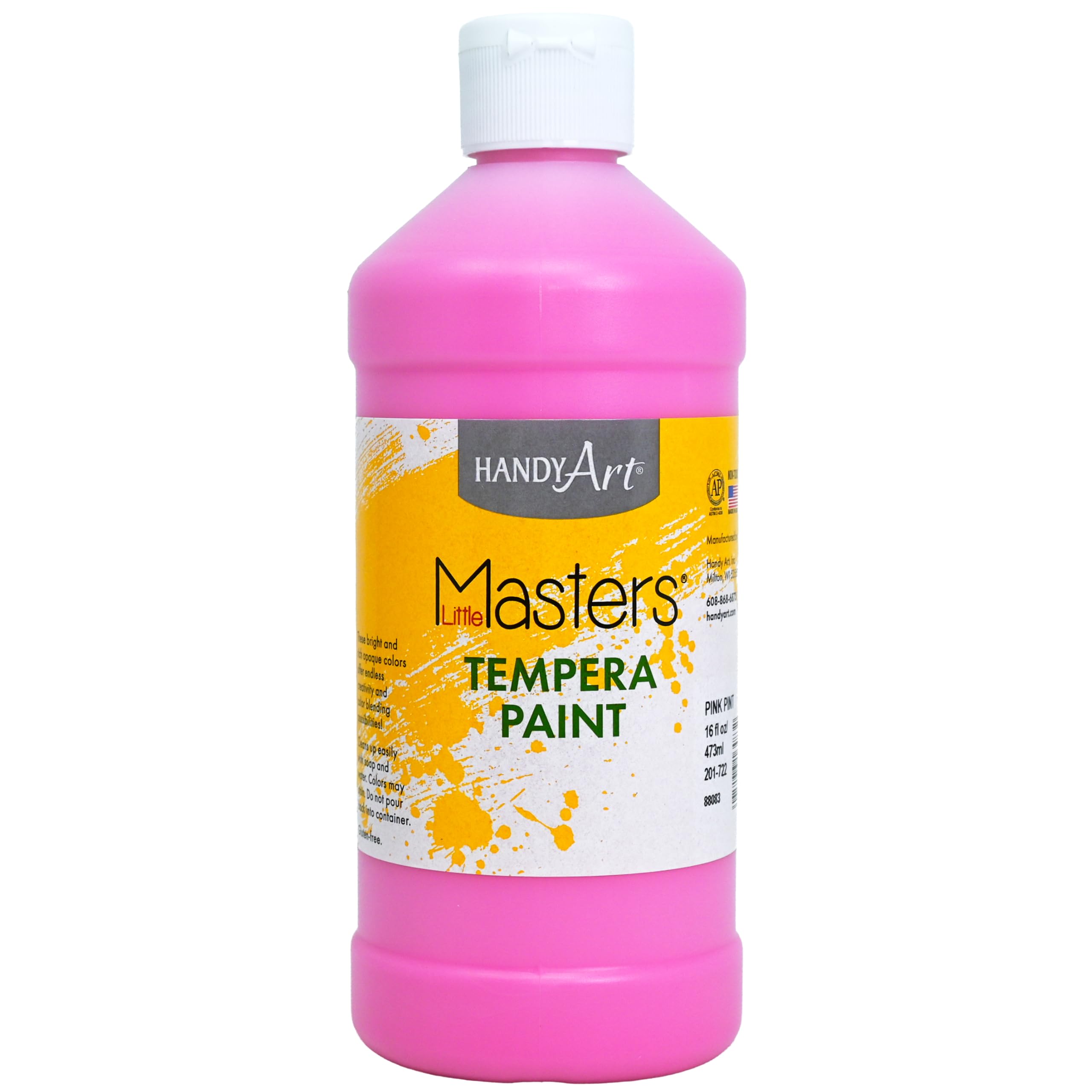 Handy Art Little Masters Tempera Paint, Pink, 16 oz Bottle, Bright & Mixable, High Opacity, Washable Colors for Classroom, Students, Kids, Young