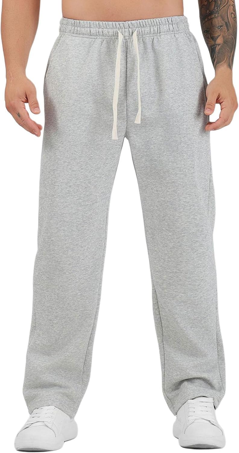 Men's Baggy Sweatpants Flat-Front Athletic Yoga Elastic Waist Drawstring Joggers Trousers with Pockets