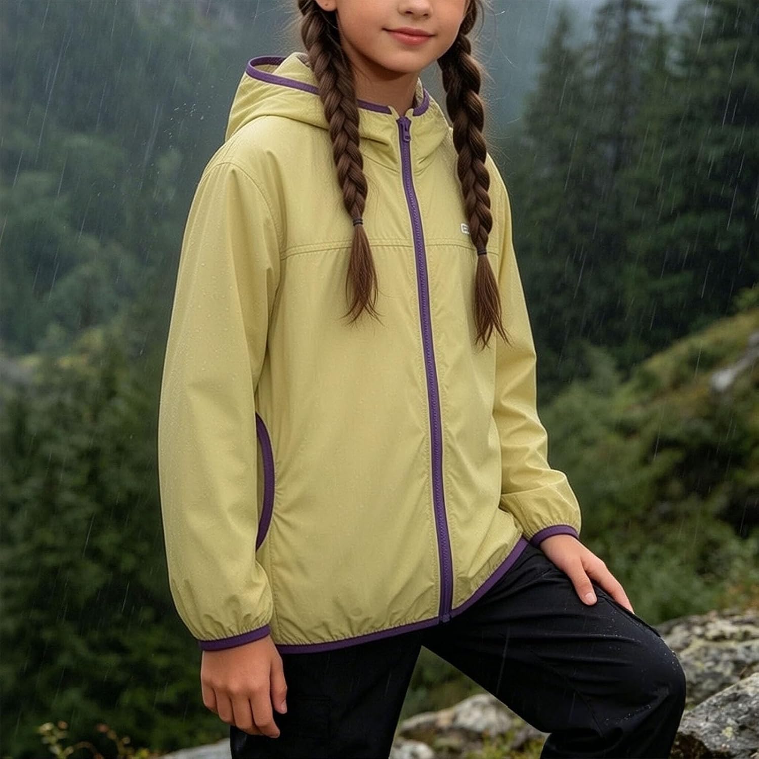Kids Waterproof Outdoor Rain Jacket Full Zip Outerwear Raincoat for 3-15 Y