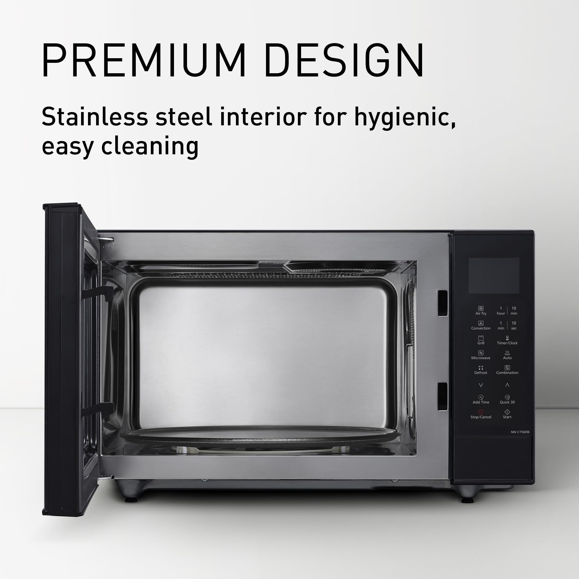 Panasonic NN-CT56RBEPG 27 l kuchenka mikrofalowa kombi 4 w 1 z Airfryer, inwerter 1000 W, 19 automatycznych programów, grill konwekcyjny, oszczędność miejsca, smukła konstrukcja, czarna