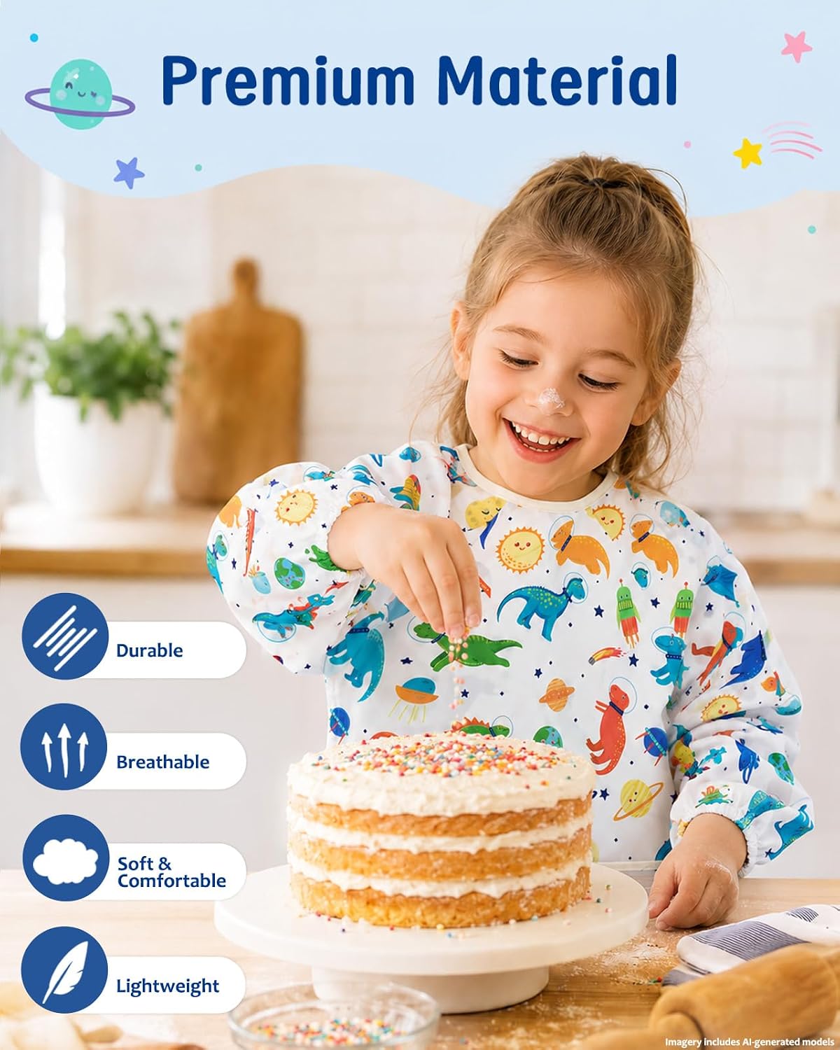 Oiomniv Kids Art Smock 2 Pack, Waterproof Long Sleeve Painting Apron image 4