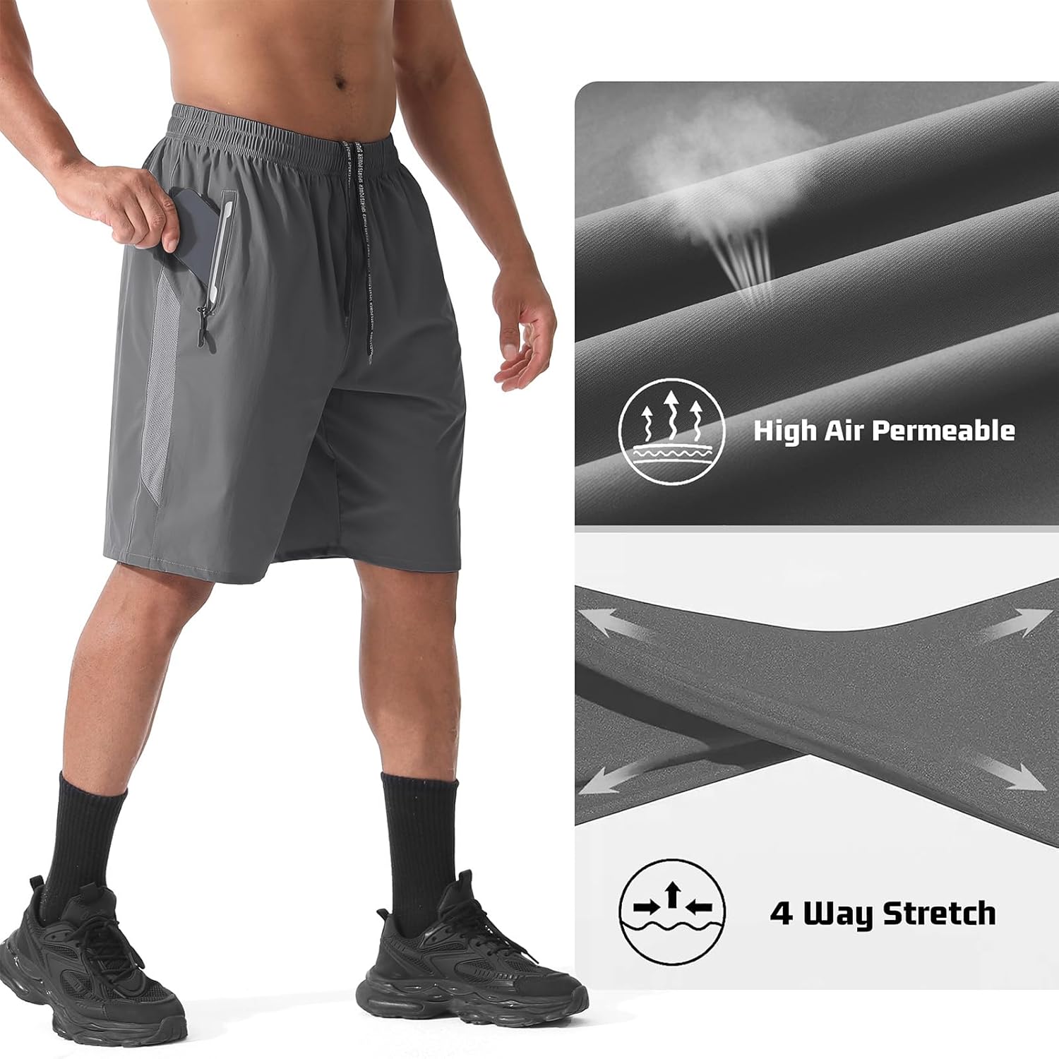 Athletic Running Shorts for Men 2 Pack 7"/9" Quick Dry Workout Gym Shorts with Zipper Pockets - Image 3