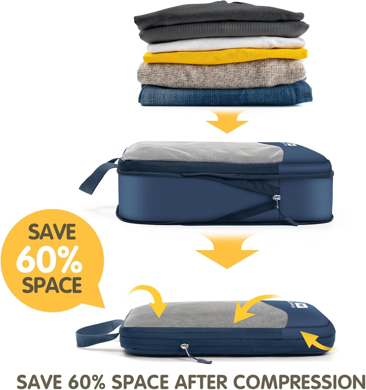 Compression Packing Cubes 8 Set, See-Through Mesh Compression Packing Cubes Travel for Carry on Women/Men, Dual Zipper Packing Bags for Suitcases, Luggage and Backpacks (Navy Blue) 8 Set Navy Blue image 4 of 9 B0FGCPP1CH