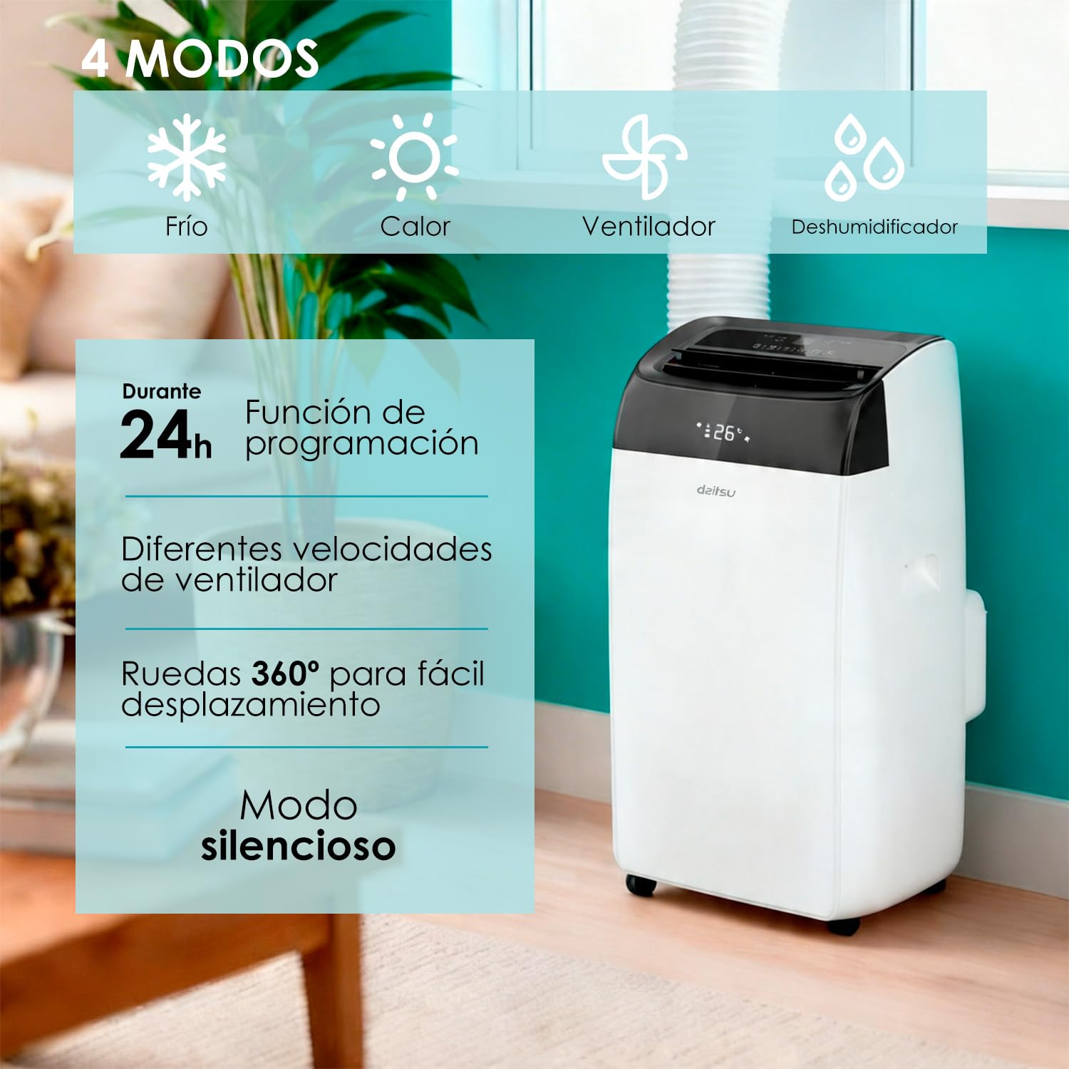 Daitsu Alisios Premium APD12FCX Aire Acondicionado Portátil con Bomba de Calor WiFi 3009 Frigorías