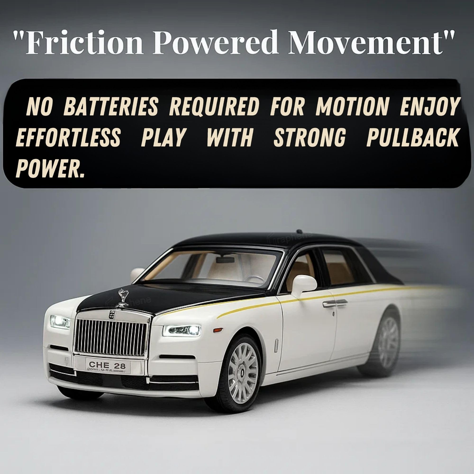 GRAPHENE 1:32 Scale Rolls Royac Phantom Car Pull Back Action Vehicles Diecast Exclusive Zinc Alloy Metal Toy Model Car with Openable Door and Sound Light Gifts Toys for Kids Toddlers 3