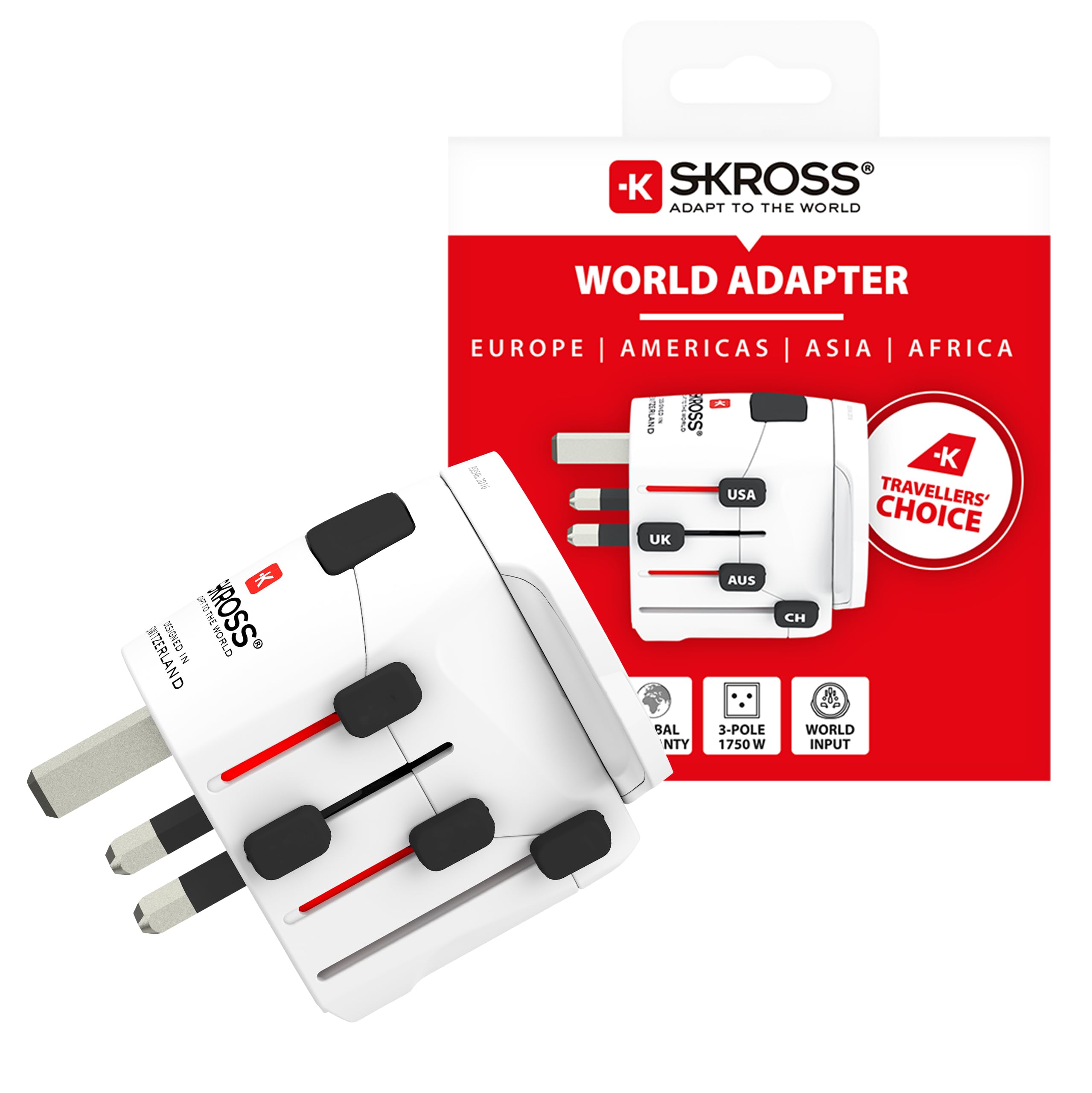 SKROSS | 1.103180 | Zestaw 2 uniwersalnych adapterów podróżnych | Do i z 250 krajów - Moc do 1750W - Ochrona przed wstrząsami