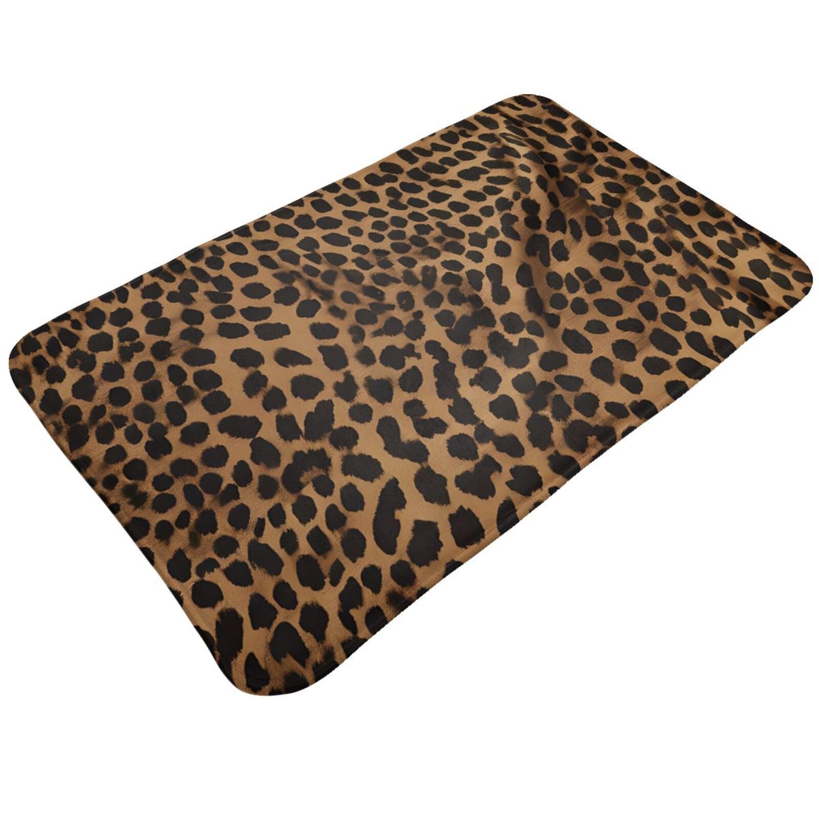 Leopard Print Print Living Room Bathroom Kitchen Anti Slip and Absorbent Carpet, Indoor Entrance Door Muddy Floor Mat, Ultra Soft Washable Carpet 21x31.5 Inches