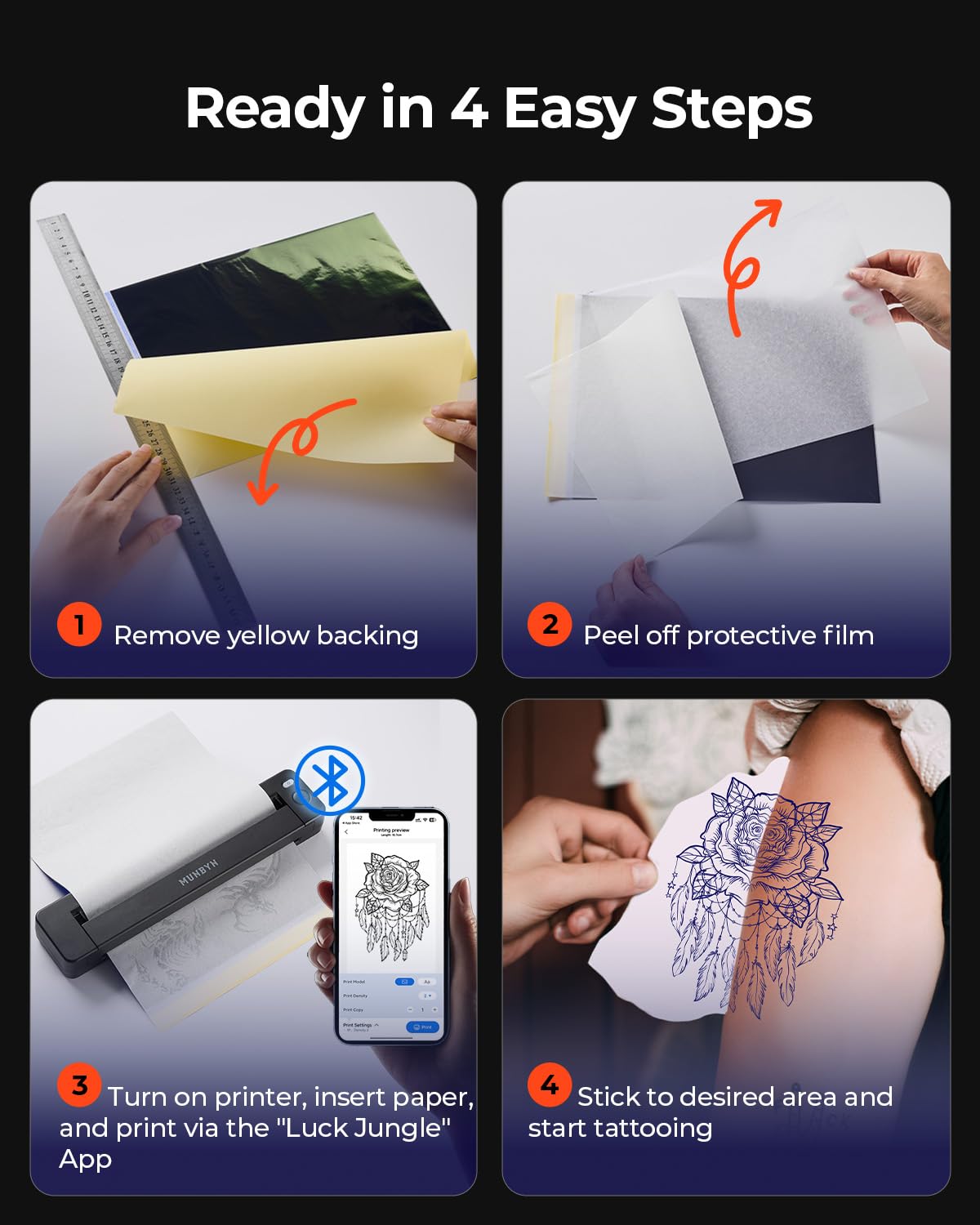 MUNBYN ITP06 300DPI Thermocopieur Tatouage Bluetooth Imprimante Transfert Stencil Noir