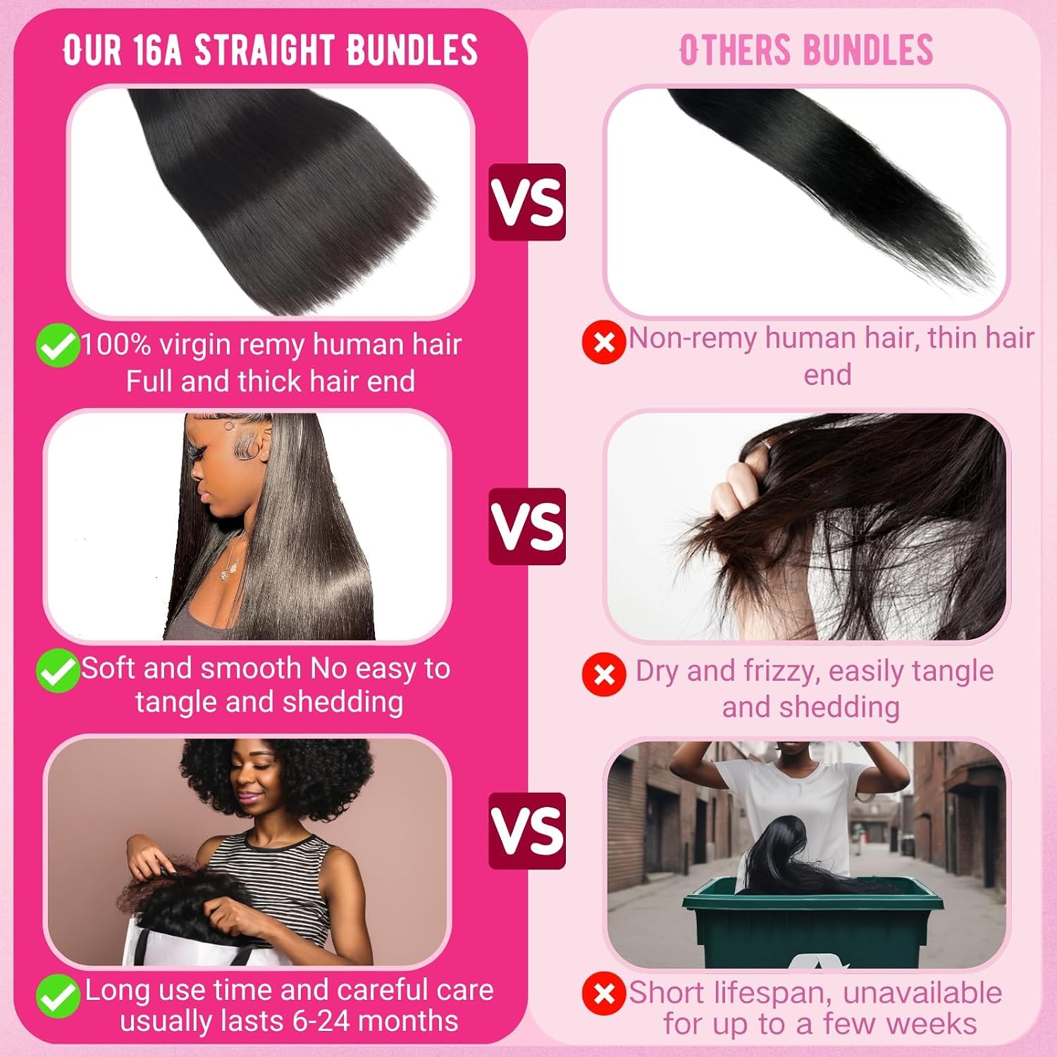 Beauty Queen Thick Straight Bundles Human Hair (22 22 22 22 Inch) 100% Unprocessed Virgin Human Hair Quick Weave Hair 4 Bundles Remy Hair Extensions Natural Color image 3