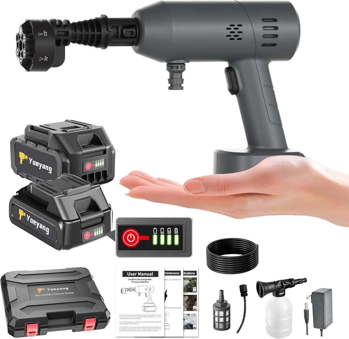 Portable Cordless Pressure Washer: 1160 PSI 2.1GPM Mini Power Washer – Ultra Lightweight 1.26LB Handheld Design with Batteries – Compact Electric Pressure Cleaner for Car Patio Garden Outdoor