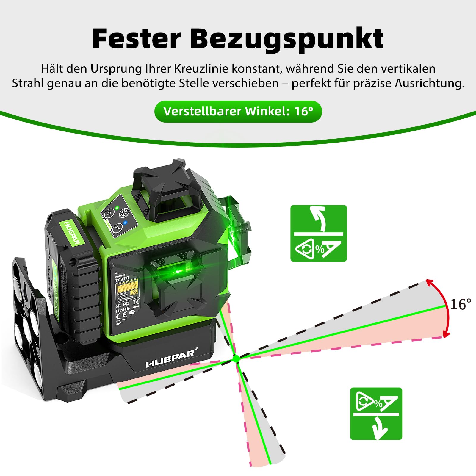 Huepar kreuzlinienlaser 360 grad mit Fernbedienungsempfänger | Linienlaser Automatische Verfolgung, Motorisierte Basis, 1/13" Präzisionslaser, Pulsmodus im Freien, einstellbarer Helligkeit