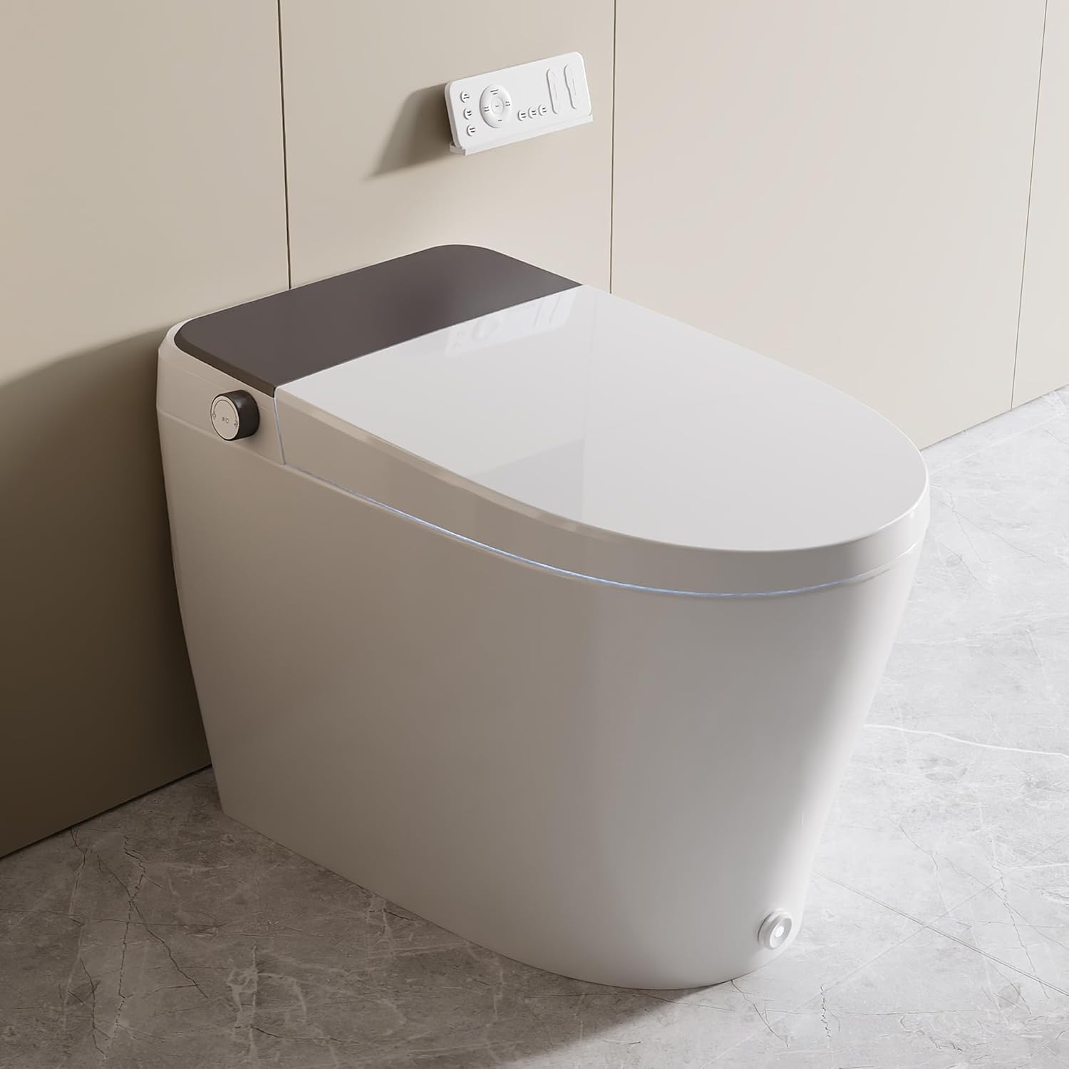 DeerValley Smart Toilet One Piece Tankless Toilet with Bidet Built in Smart Toilet with 1.28GPF Auto Flush Foot Kick Blackout Flush Warm Water and Air Dryer Heated Seat Remote Control - DV-1S0459