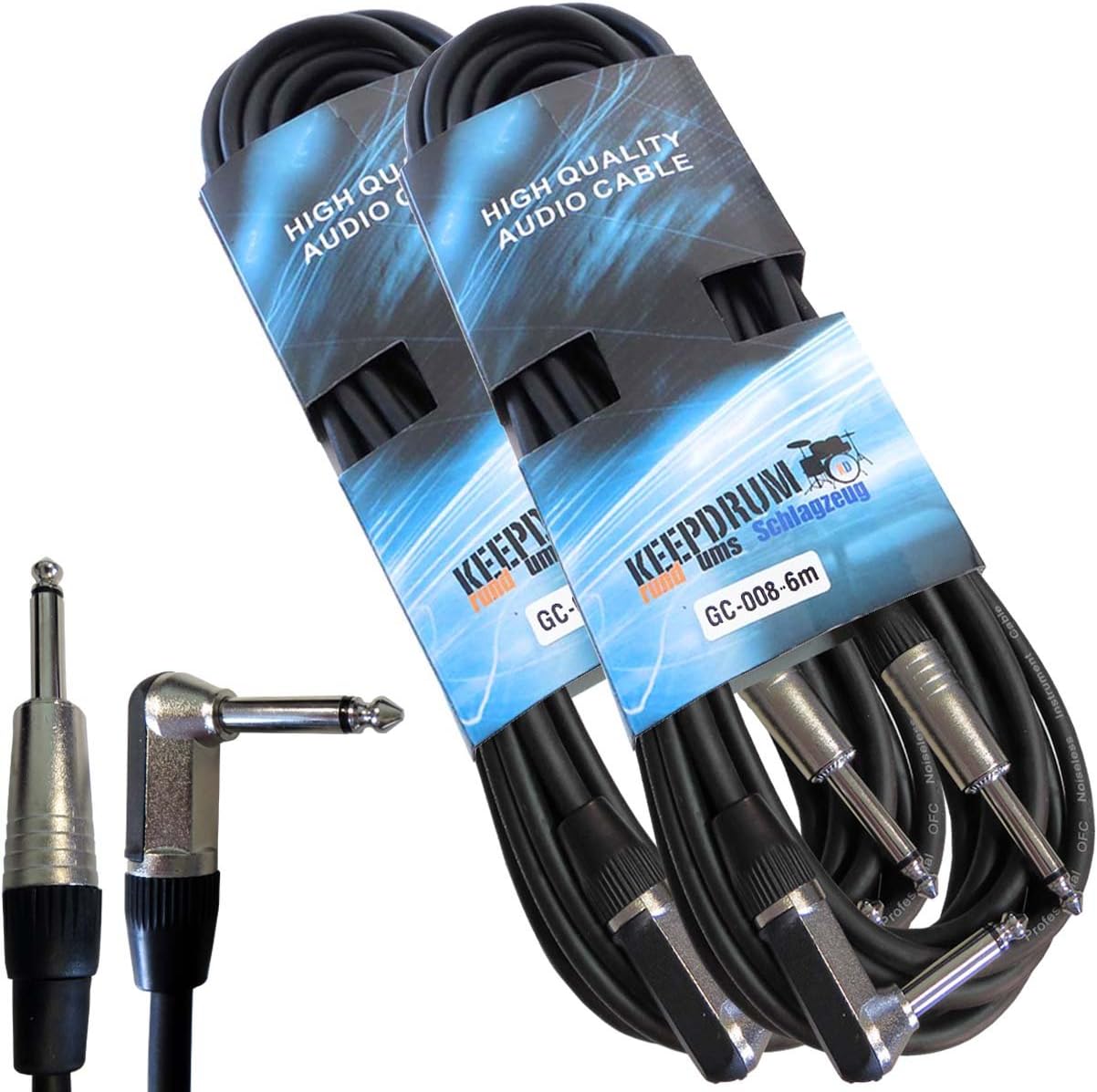 keepdrum 2x GC-008 Instrument Cable Angled Jack 6.3 mm 6 m