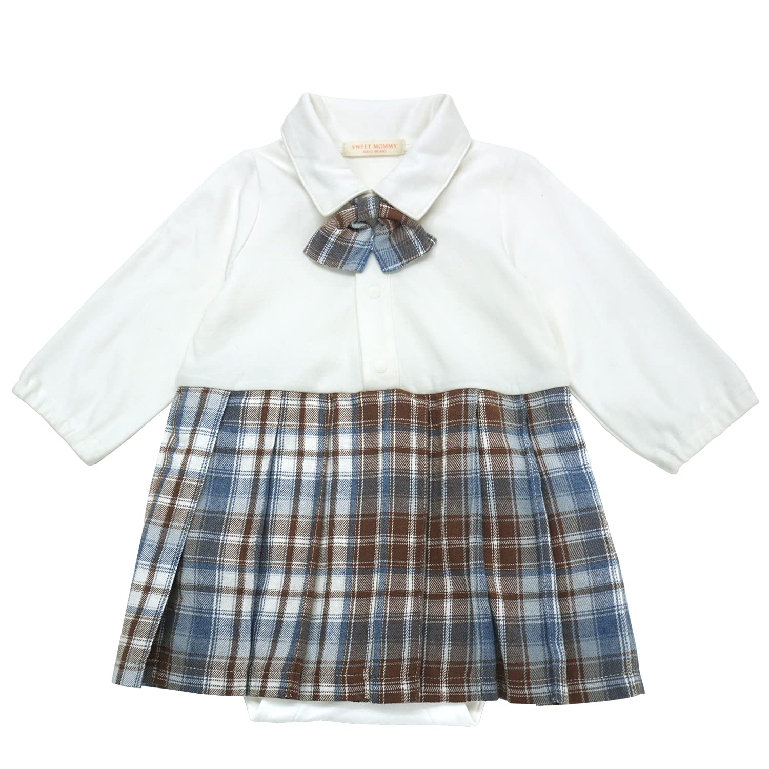 Amazon | Sweet Mommy 制服風 ロンパース ベビー カバーオール オーガニックコットン100% リボン取り外し可 おむつ替えしやすい  女の子 新生児 ハロウィン なりきり ブルーブラウン 80 | ロンパース・カバーオール | ファッション 通販