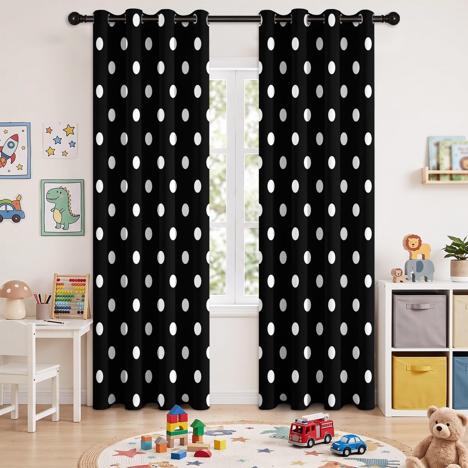 Minimalistyczna geometryczna czarno-biała zasłona w kropki szer. 140 cm x