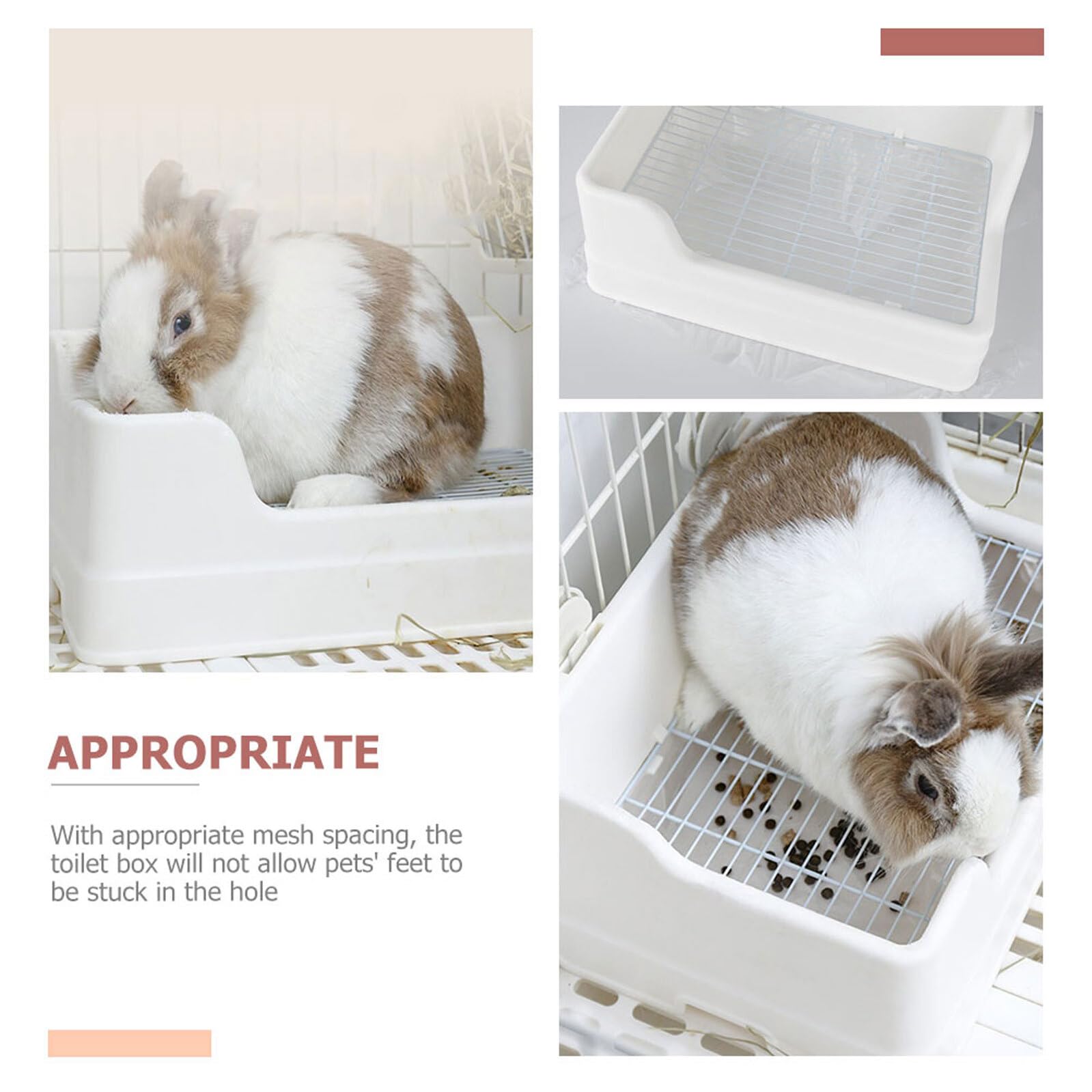 Toilette per Coniglio in Plastico Bianco Ingresso Basso e Rete a Maglie Adatte, Design Separato in Due Parti per Animali Domestici Come Conigli e Piccoli Roditori