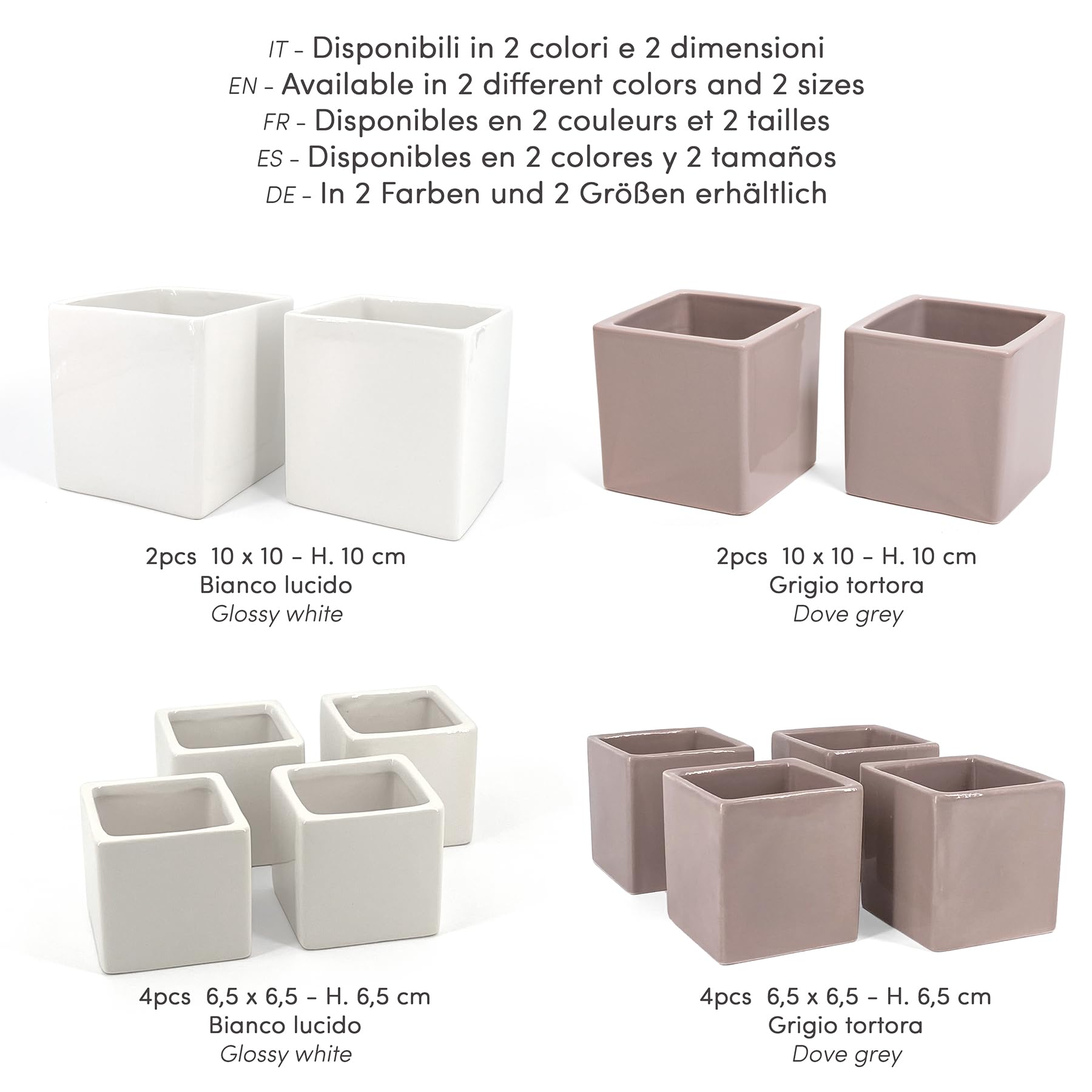 Set di 4 Vasi Bianchi, da Interno in Ceramica Bianca Lucida | Misura 6,5x6,5 cm | Ideali per Piante Grasse, Bonsai, Fiori, Vasetti Decorativi da Interno Moderni per Casa, Scrivania, Tavolo, Ufficio.