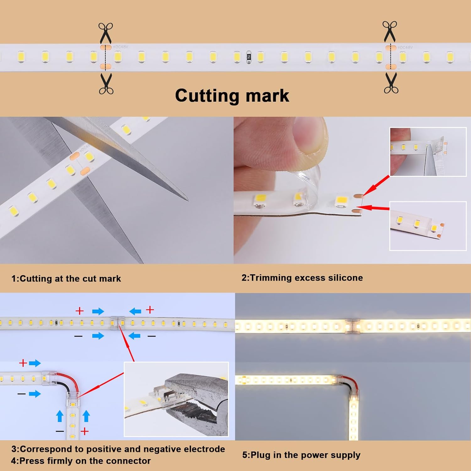 48V Outdoor LED Strip Lights Waterproof, 65.6ft 150W 3000K Warm White Dimmable LED Tape Light Cuttable with Power Supply for Bedroom Ceiling Garden Living Room Commercial House