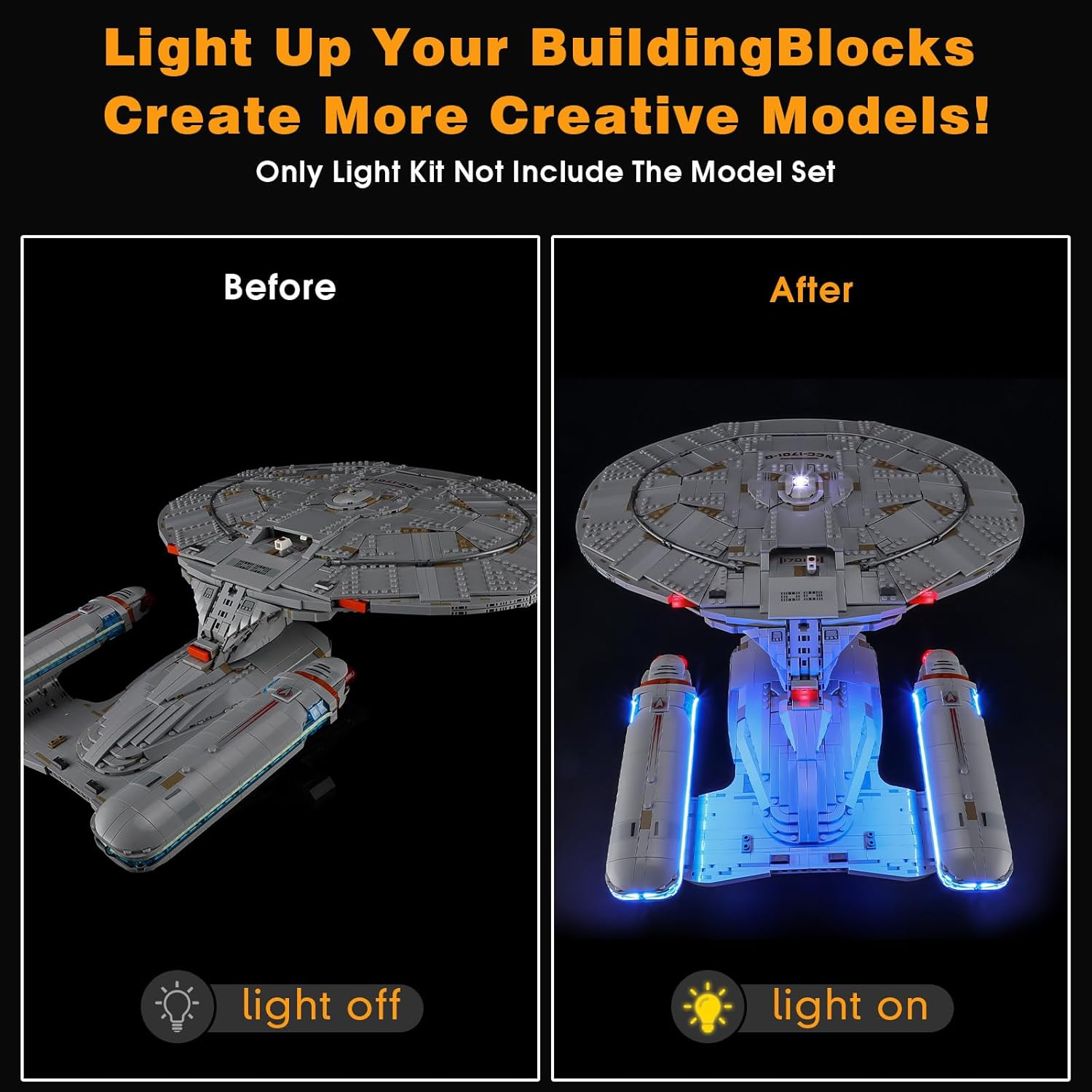 Vaodest LED Light for Lego-10356 U.S.S. Enterprise NCC-1701-D Set,Design and Configuration Compatible with Lego 10356 Set(LED Light Only, Not Building Block Kit)