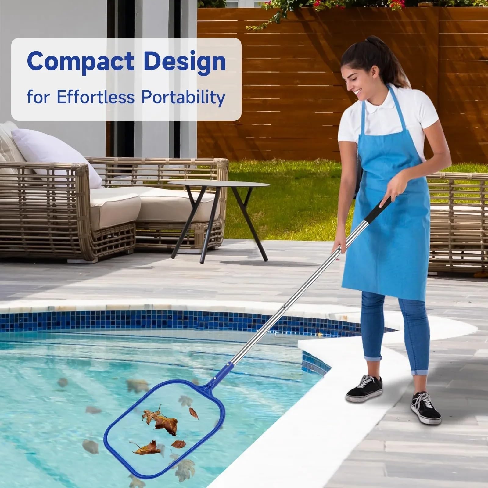 Cesta de Skimmer 158 cm con Poste Extensible Acero Inoxidable, Red Malla Fina for Limpiar Hojas en la Piscina y el SPA para Piscina Estanque(Blue)