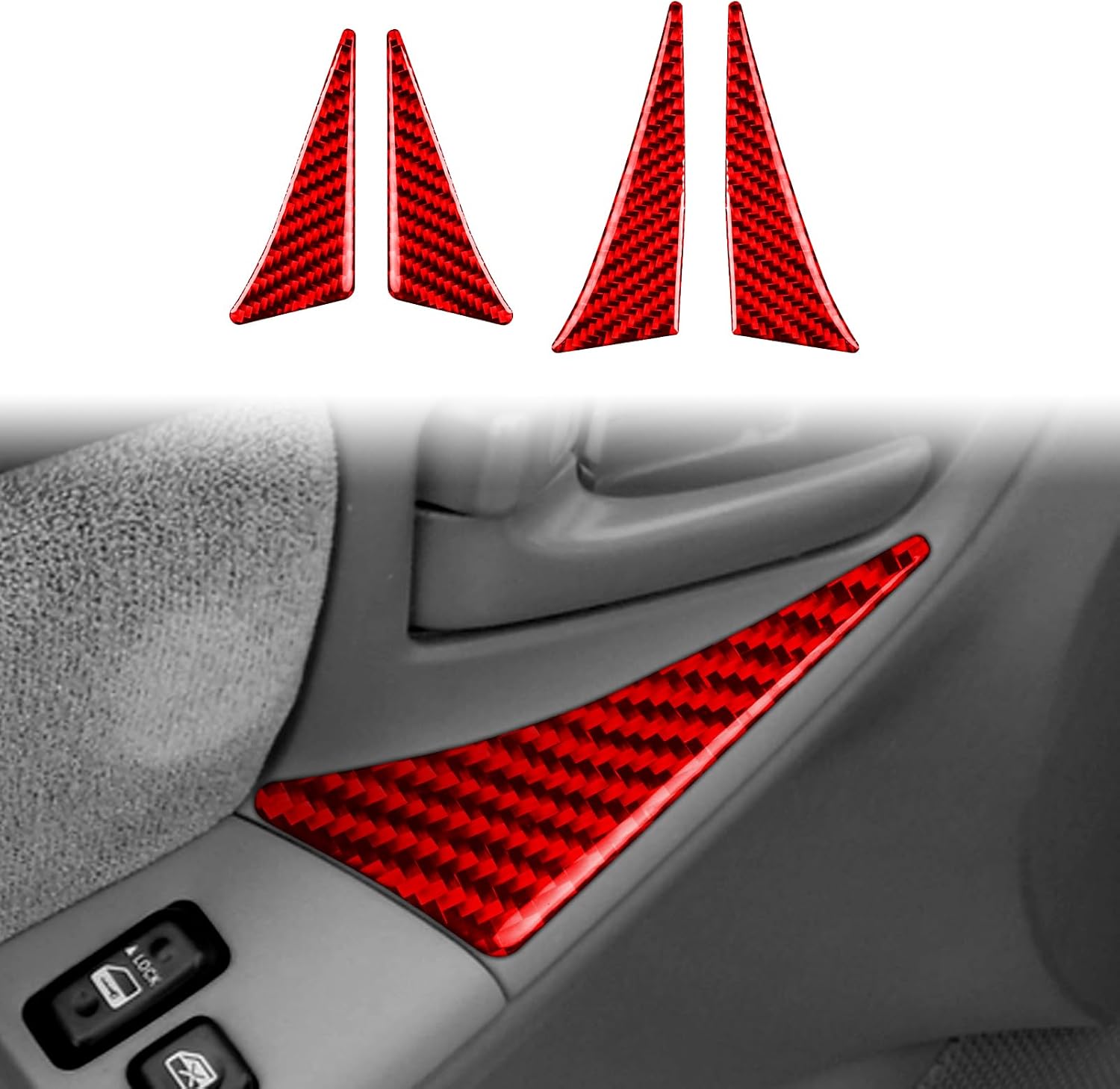 Real Red Carbon Fiber Car Inner Door Panel Decoration Soft Pads Trim Sticker Interior Accessories Compatible with Toyota Corolla CE LE S 2003 2004 2005 2006 2007 2008/XRS 2005-2006 Sedan