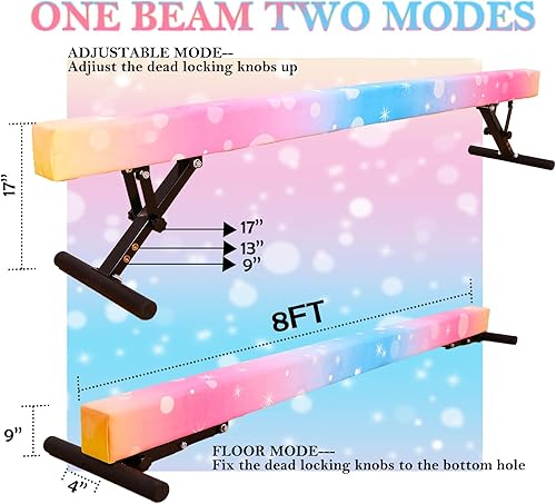 Miniatura 42 de Viga balana ajustable para niños, haz de gimnasia de 8 pies, haz de piso alto y bajo para todos los niveles de gimnasia, equipo de gimnasia Aurora