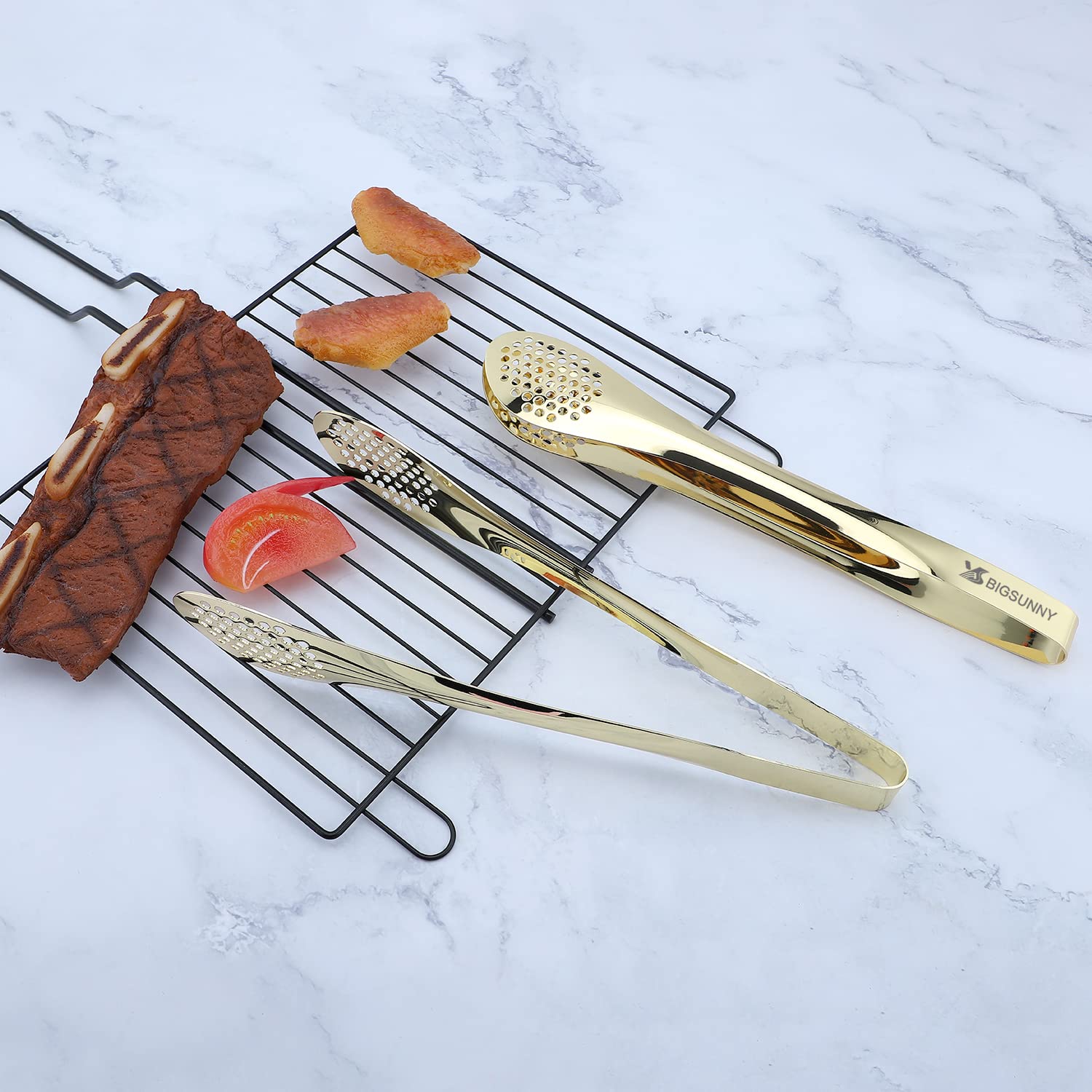 BIGSUNNY Pinzas para Buffet de Acero Inoxidable 11" Doradas para Cocinar y Servir
